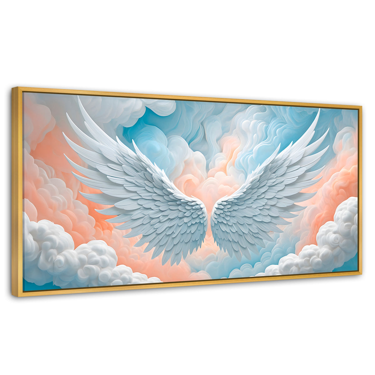 Cuadros Decorativos Canvas Revolution | Alas Angel Nubes | Panoramico | Portada | Marco Madera
