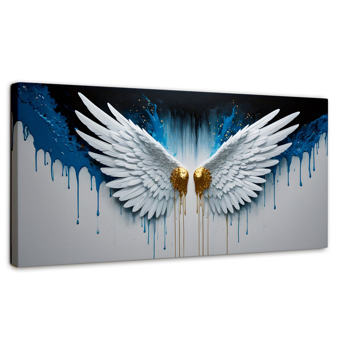 Cuadros Decorativos Canvas Revolution | Alas Corazon Dorado | Panoramico | Portada | Marco SinMarco