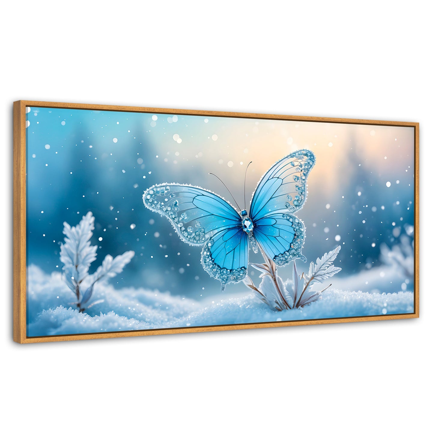 Cuadros Decorativos Canvas Revolution | Mariposa Y Nieve | Panoramico | Portada | Marco Negro