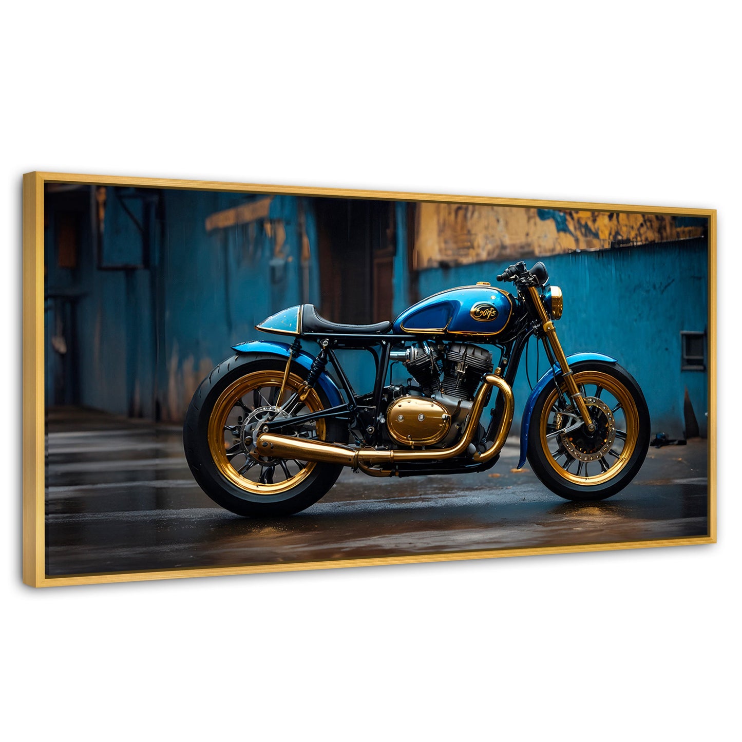 Cuadros Decorativos Canvas Revolution | Motocicleta Azul | Panoramico | Portada | Marco Madera
