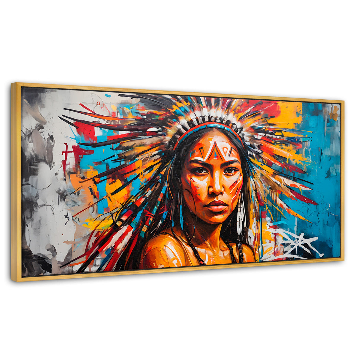 Cuadros Decorativos Canvas Revolution | Nativo Colorido | Panoramico | Portada | Marco Dorado