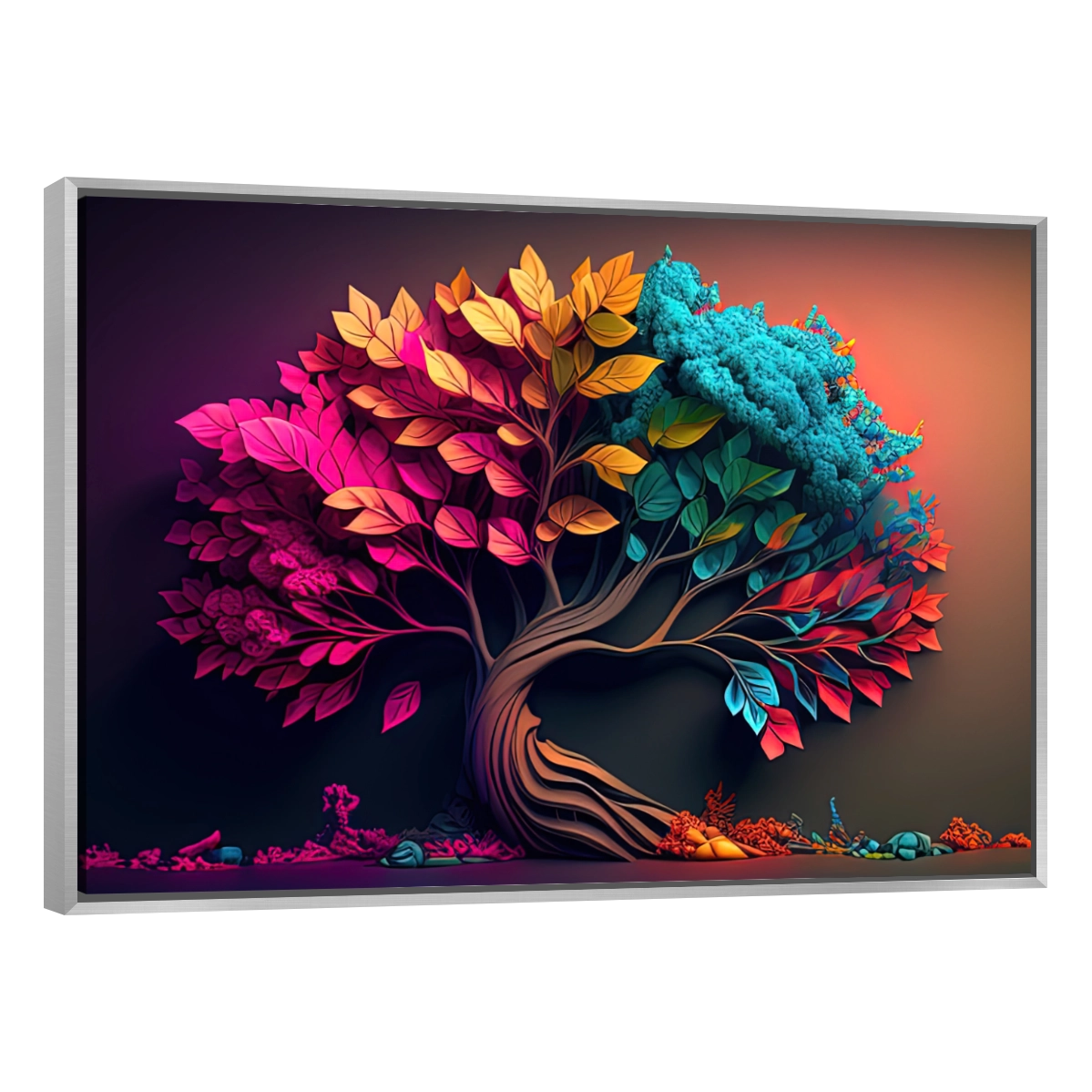 Cuadro decorativo de un árbol con follaje colorido y vibrante, ideal para dar vida a la sala o el comedor