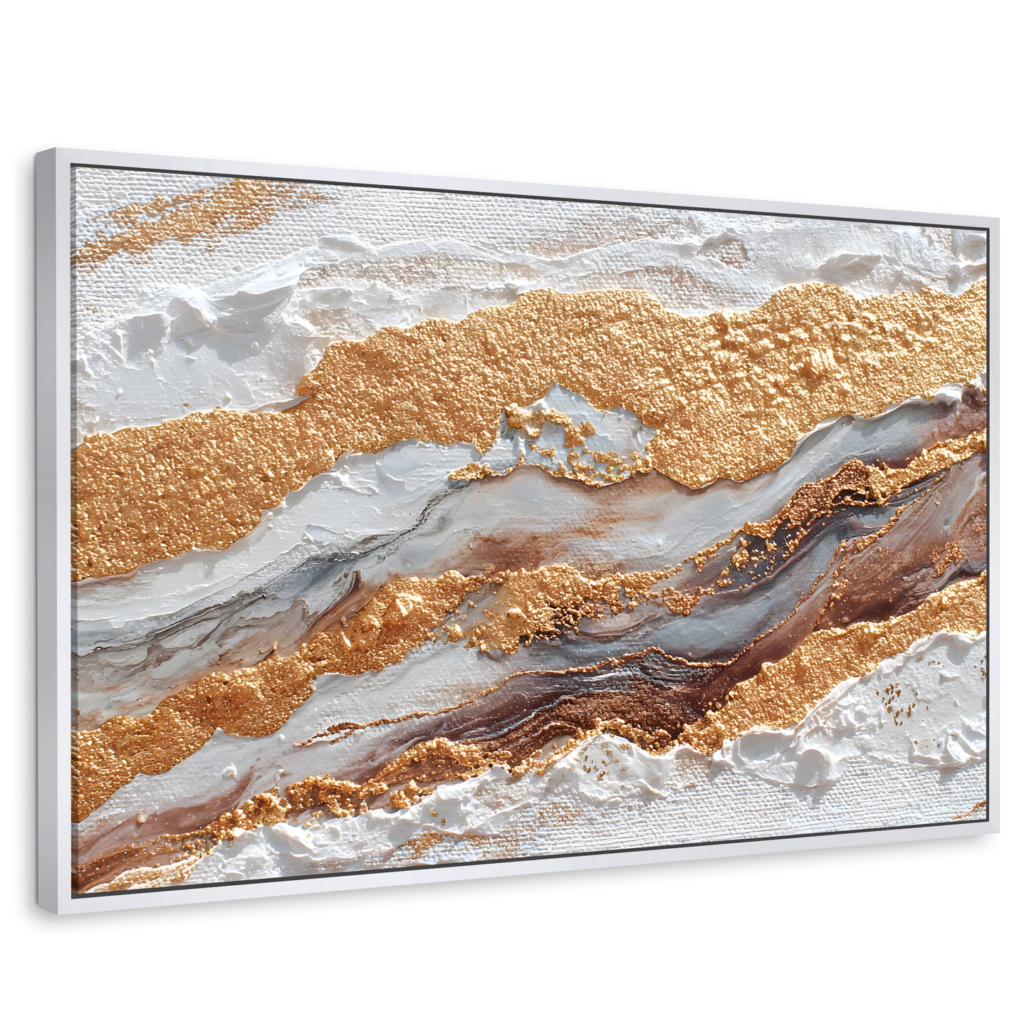 Cuadros Decorativos Canvas Revolution | Cuadro Decorativo Abstracto Oro y Beige | Rectangular | Marco Blanco