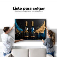 Cuadros Decorativos Canvas Revolution | Botella Azul Dorado | Colgar