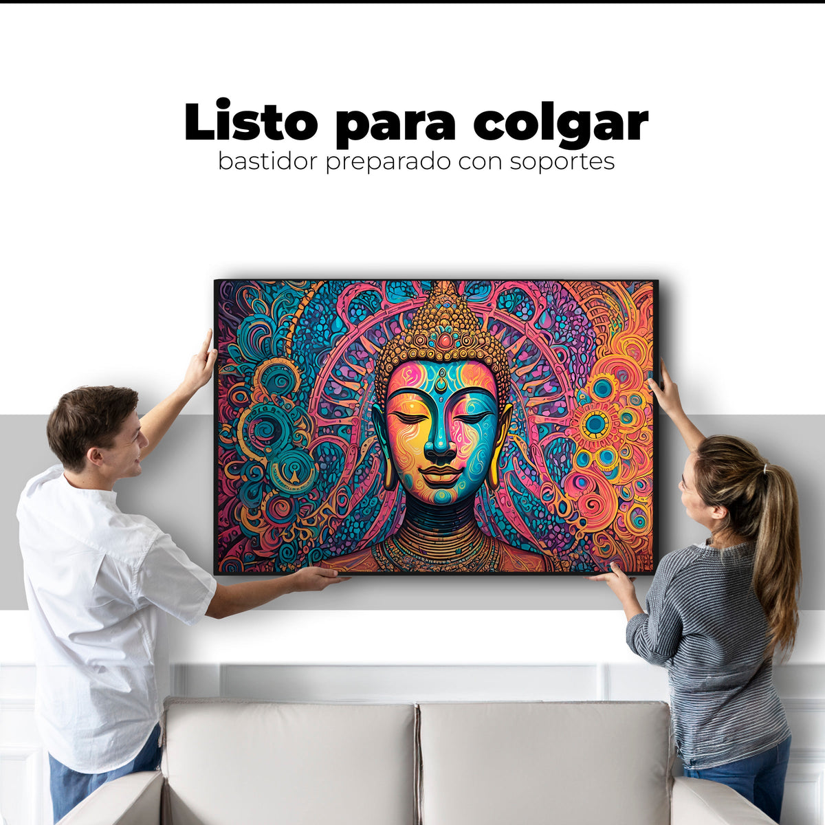 Cuadros Decorativos Canvas Revolution | Buda Mandala Neon | Colgar