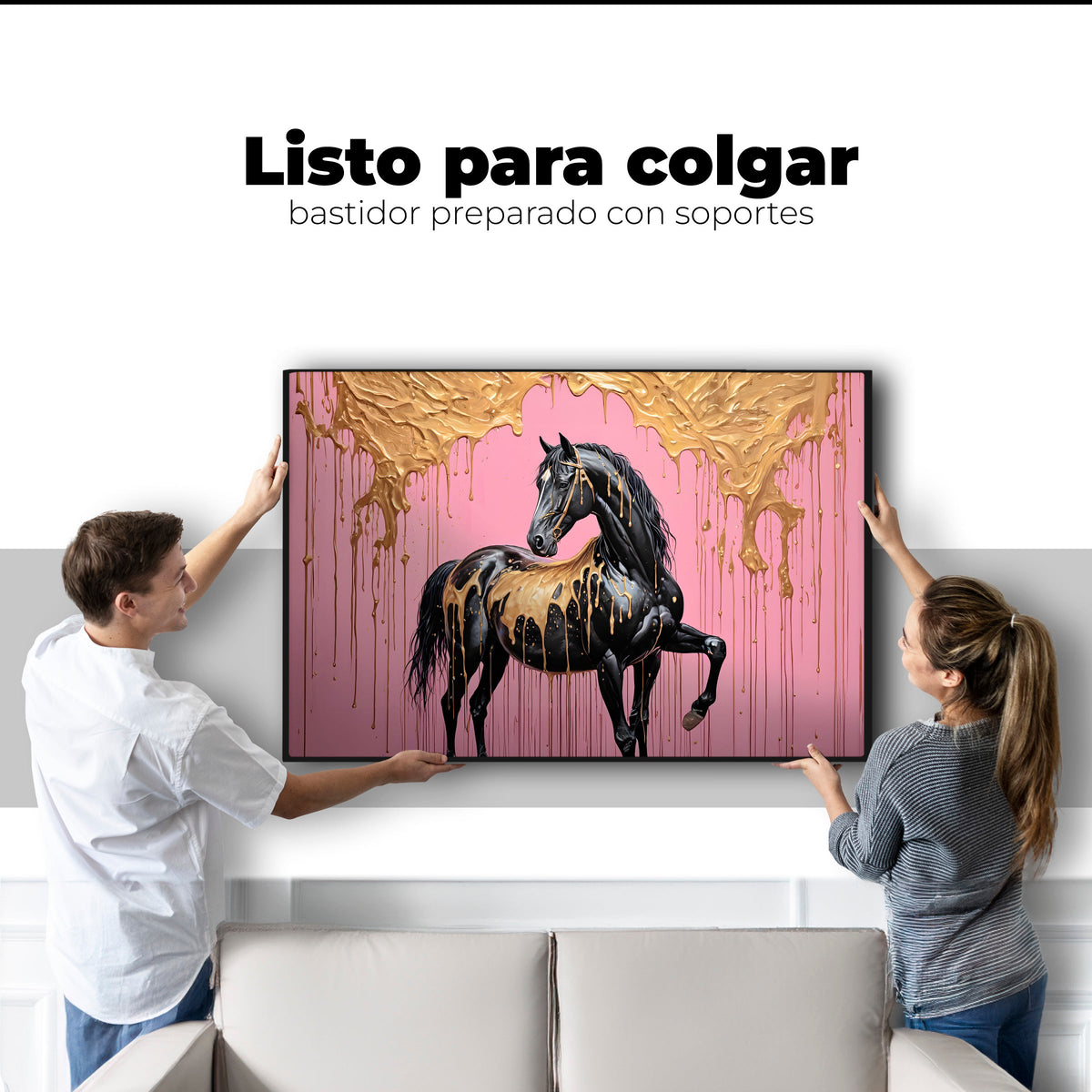 Cuadros Decorativos Canvas Revolution | Caballo Oro Rosa | Colgar