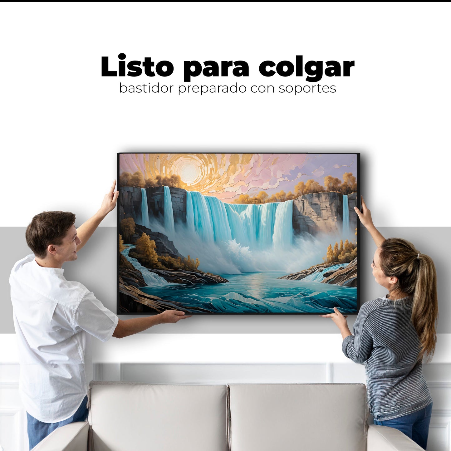 Cuadros Decorativos Canvas Revolution | Cascada Dorada Sol | Colgar