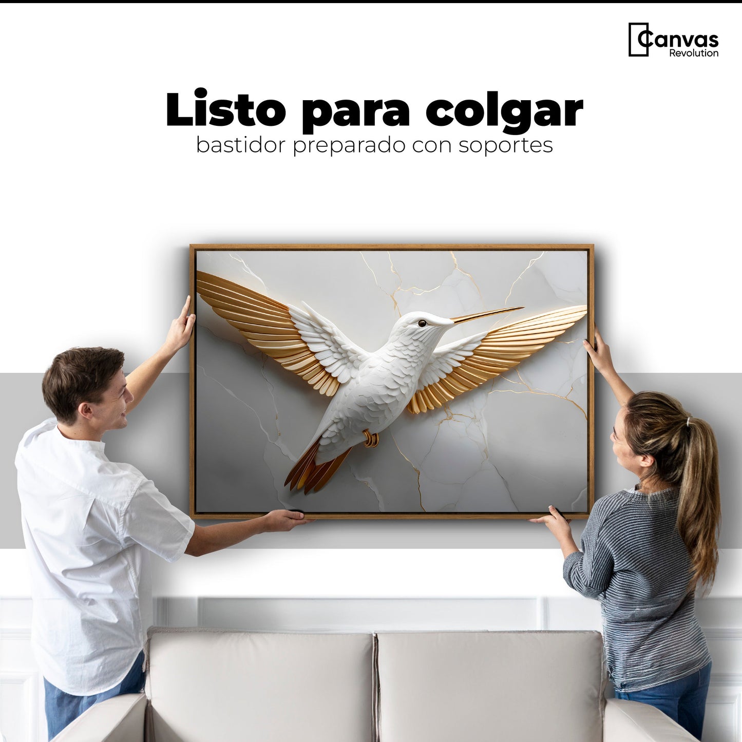 Cuadros Decorativos Canvas Revolution | Colibri Ala Dorada | Colgar