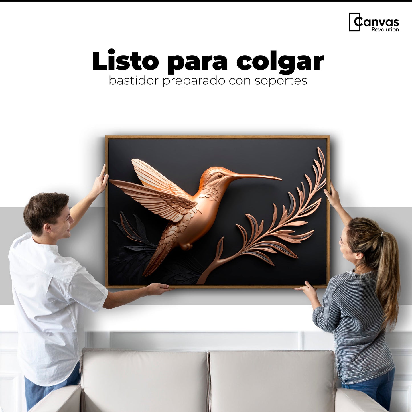 Cuadros Decorativos Canvas Revolution | Colibri Dorado | Colgar