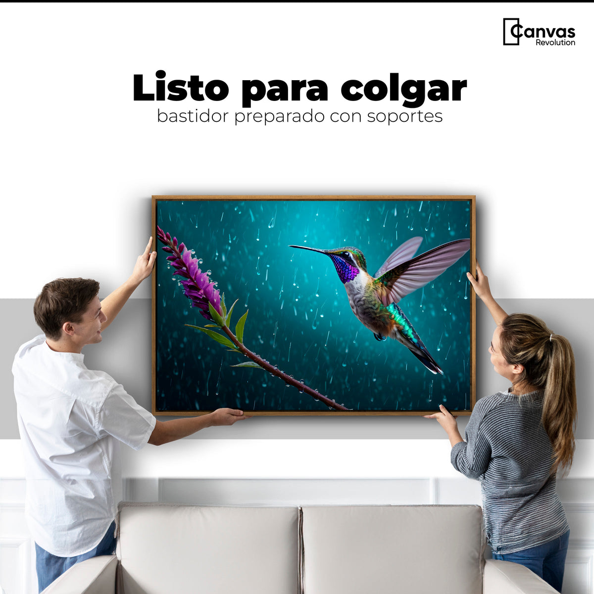 Cuadros Decorativos Canvas Revolution | Colibri Flor Lluvia | Colgar