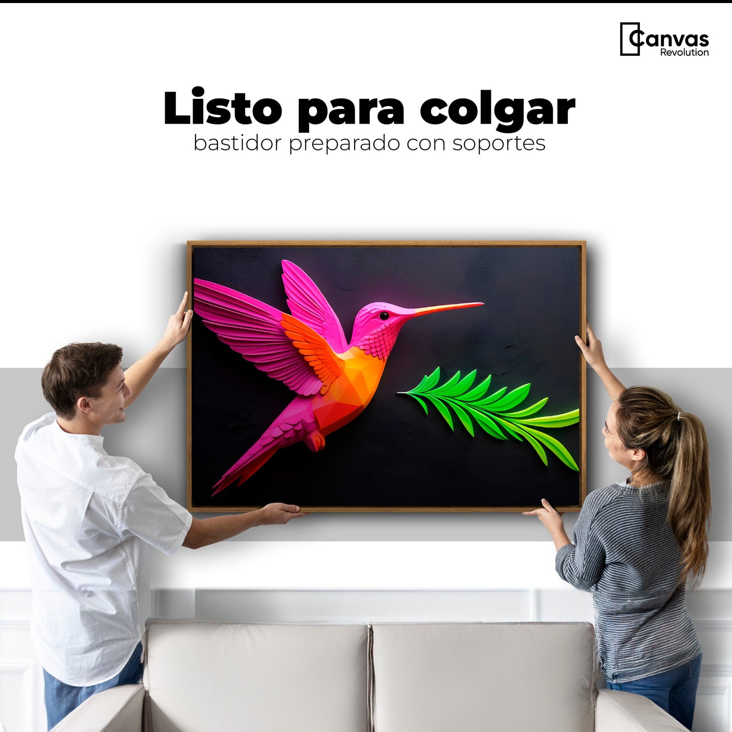 Cuadros Decorativos Canvas Revolution | Colibri Rosa Verde | Colgar