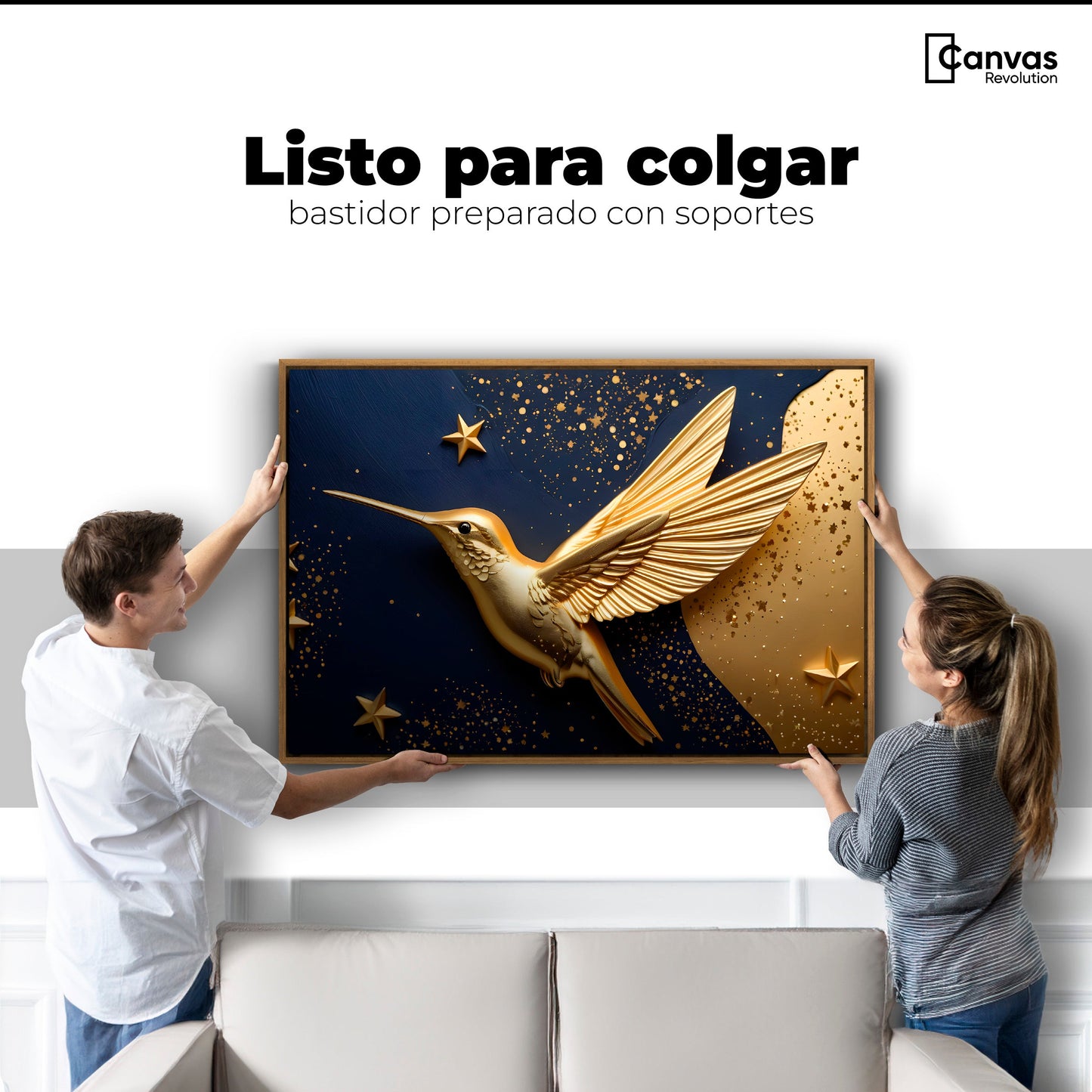 Cuadros Decorativos Canvas Revolution | Colibri Sol Dorado | Colgar