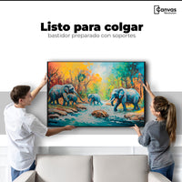 Cuadros Decorativos Canvas Revolution | Cruce Elefantes | Colgar