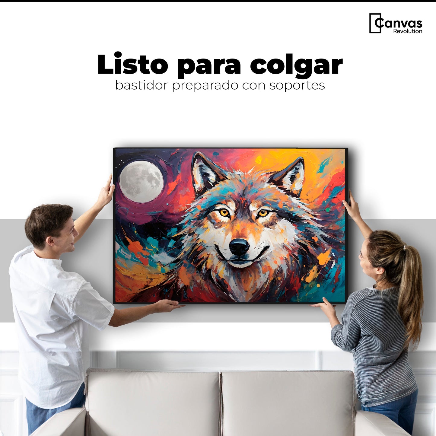 Cuadros Decorativos Canvas Revolution | Lobo Luna Llena | Colgar