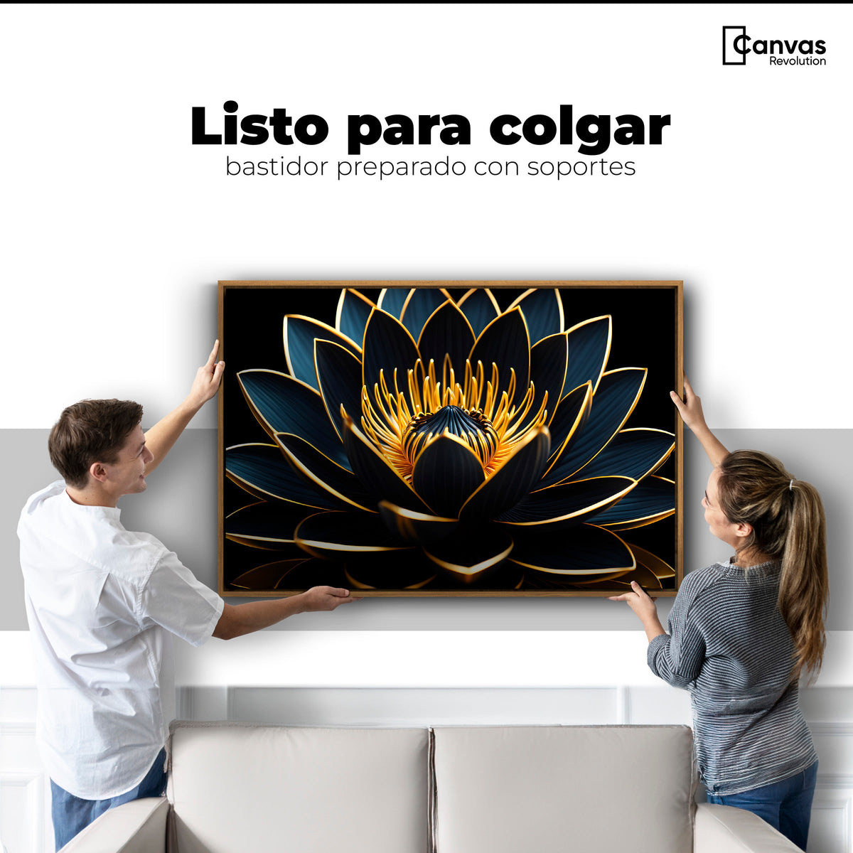 Cuadros Decorativos Canvas Revolution | Loto Oro Oscuro | Colgar