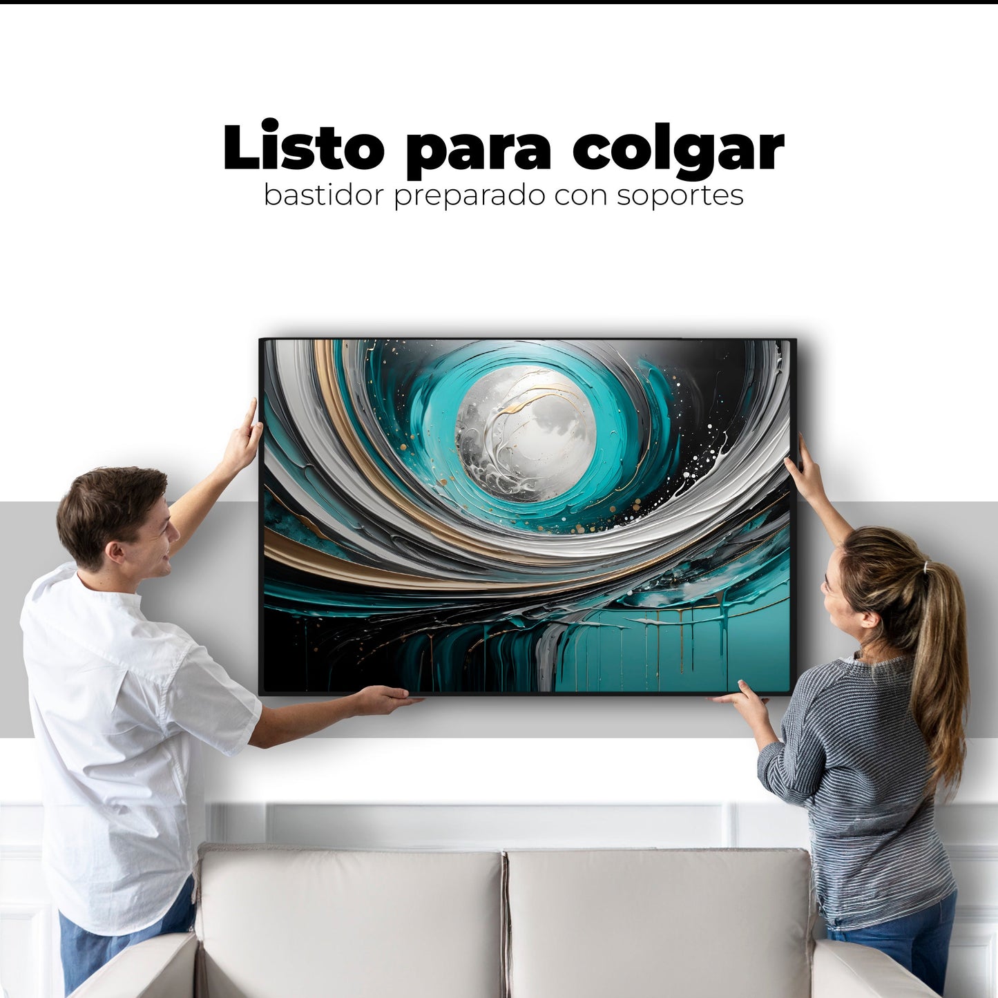 Cuadros Decorativos Canvas Revolution | Luna Abstracto Gold | Colgar