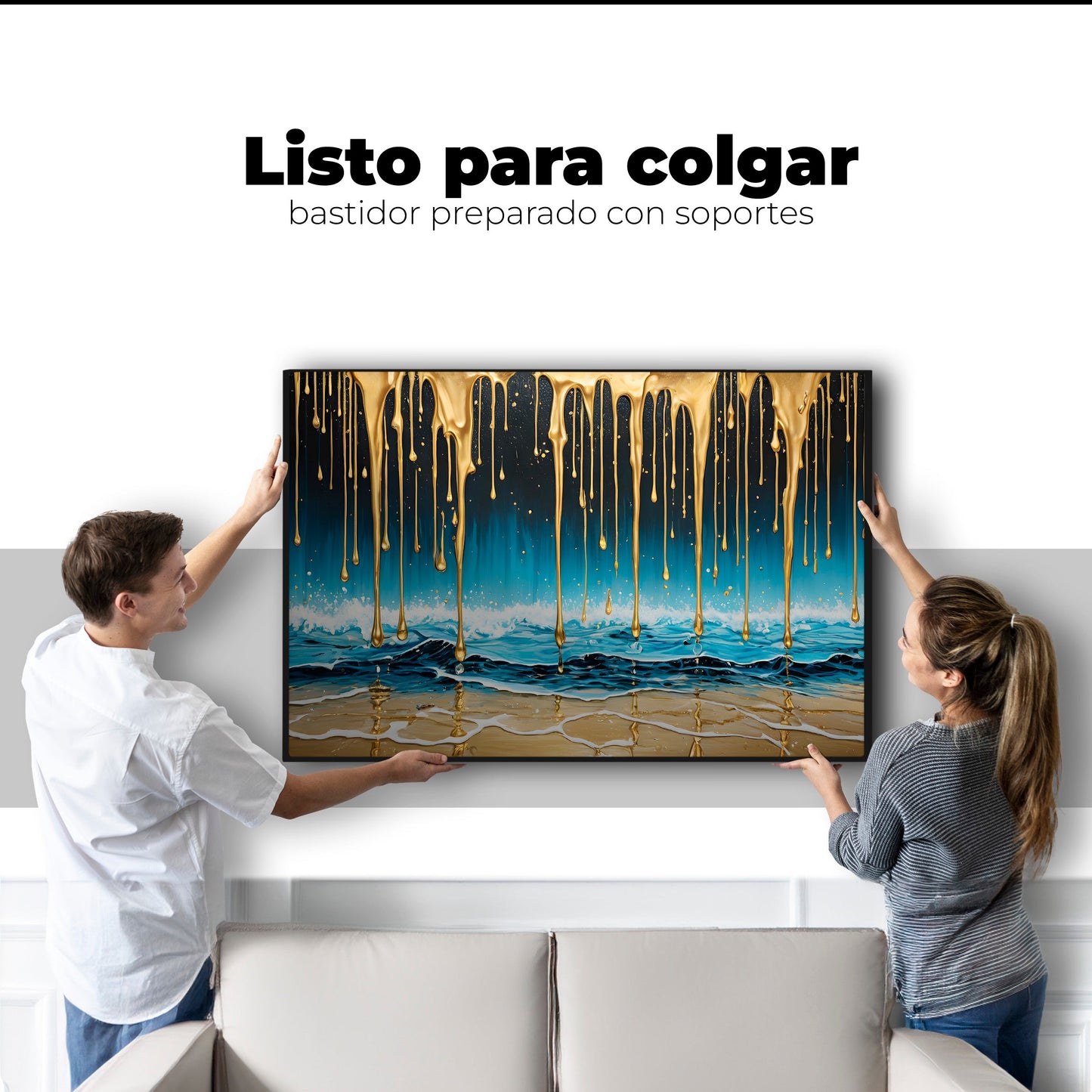 Cuadros Decorativos Canvas Revolution | Mar Nocturno Dorado | Colgar