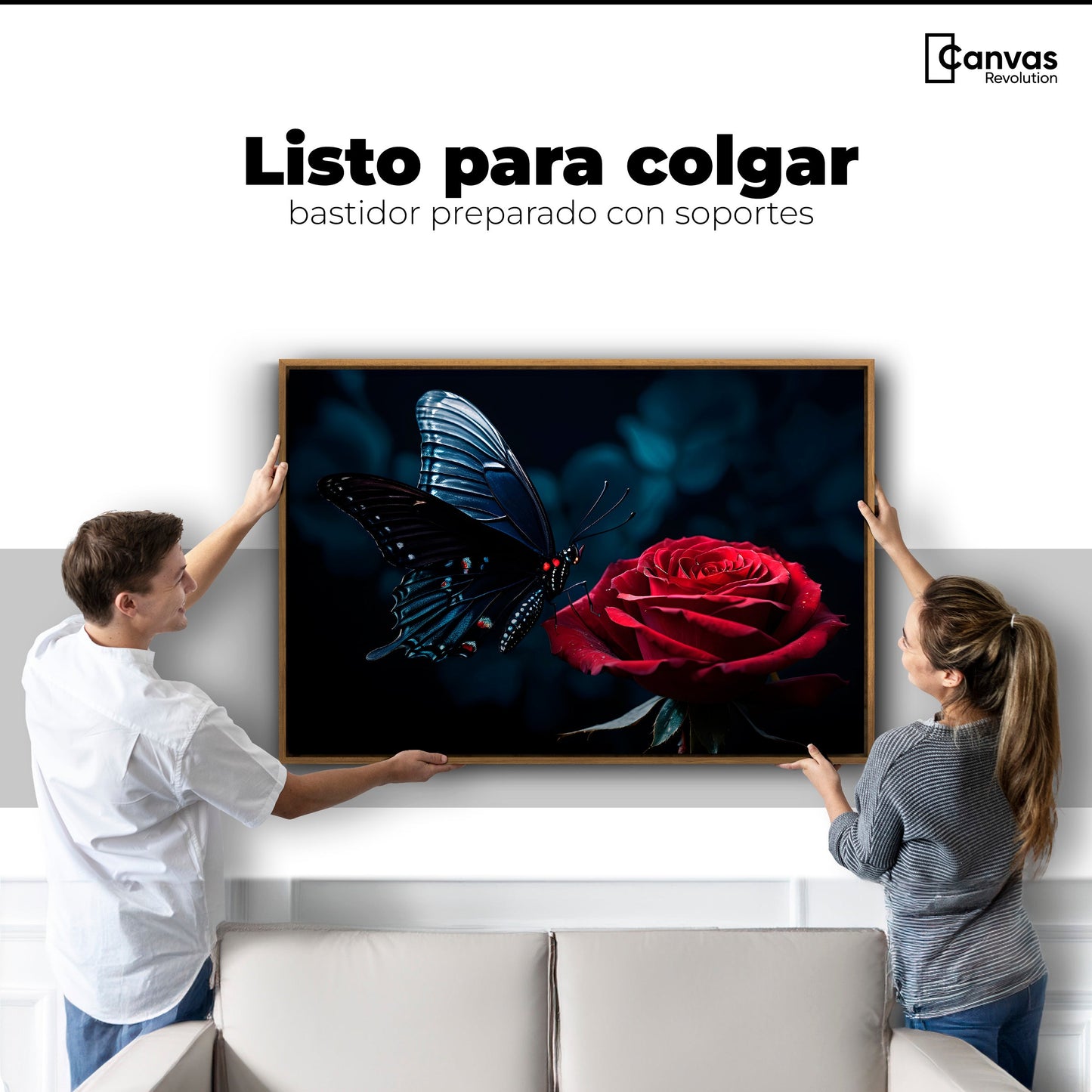 Cuadros Decorativos Canvas Revolution | Mariposa Y Rosa | Colgar