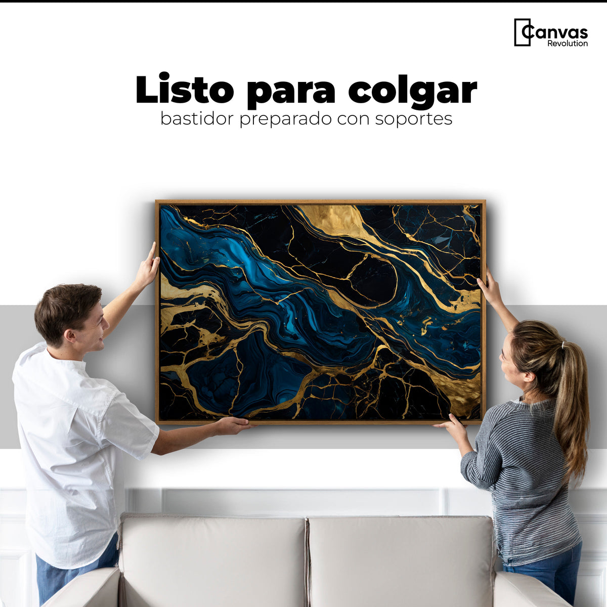 Cuadros Decorativos Canvas Revolution | Marmol Azul Oro | Colgar