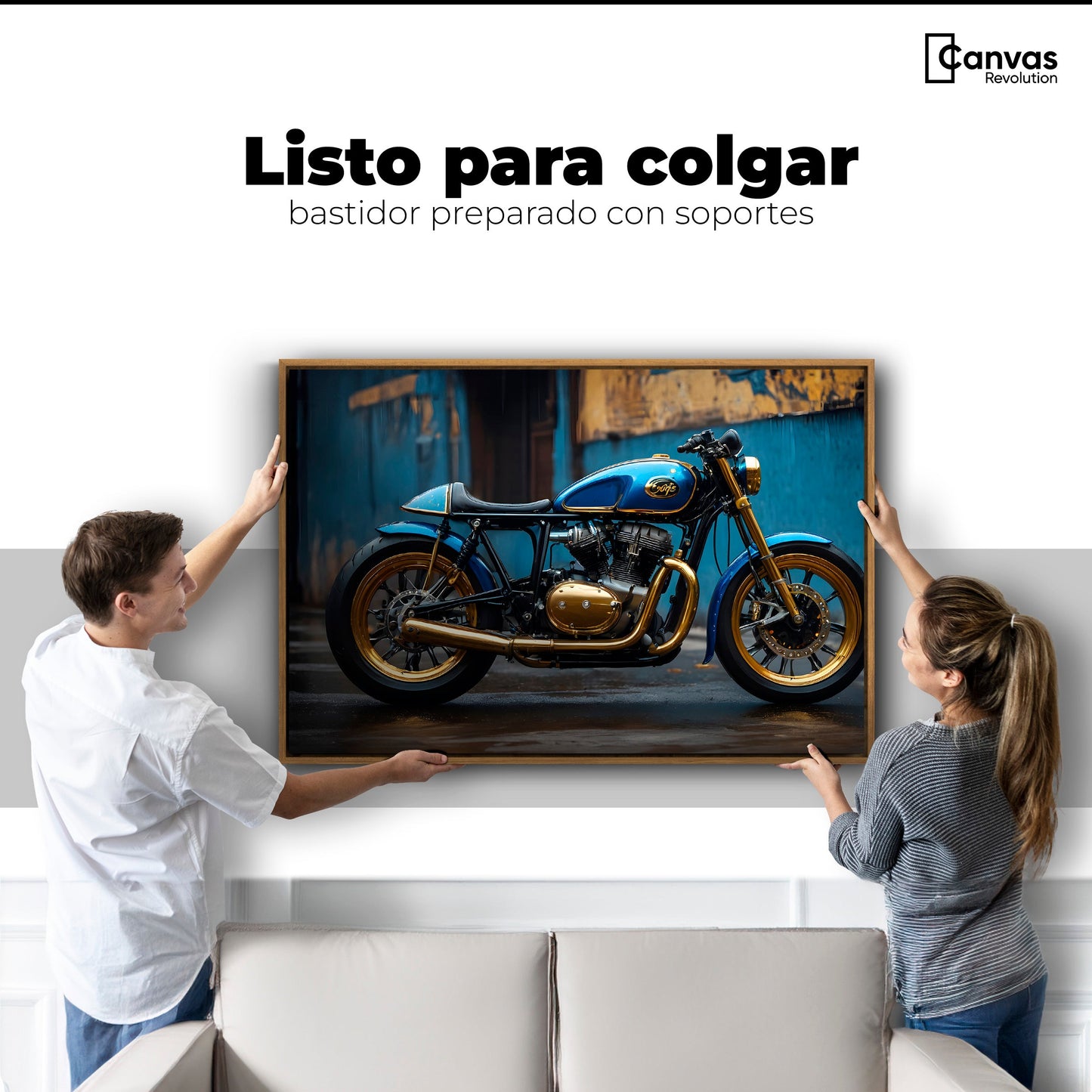 Cuadros Decorativos Canvas Revolution | Motocicleta Azul | Colgar