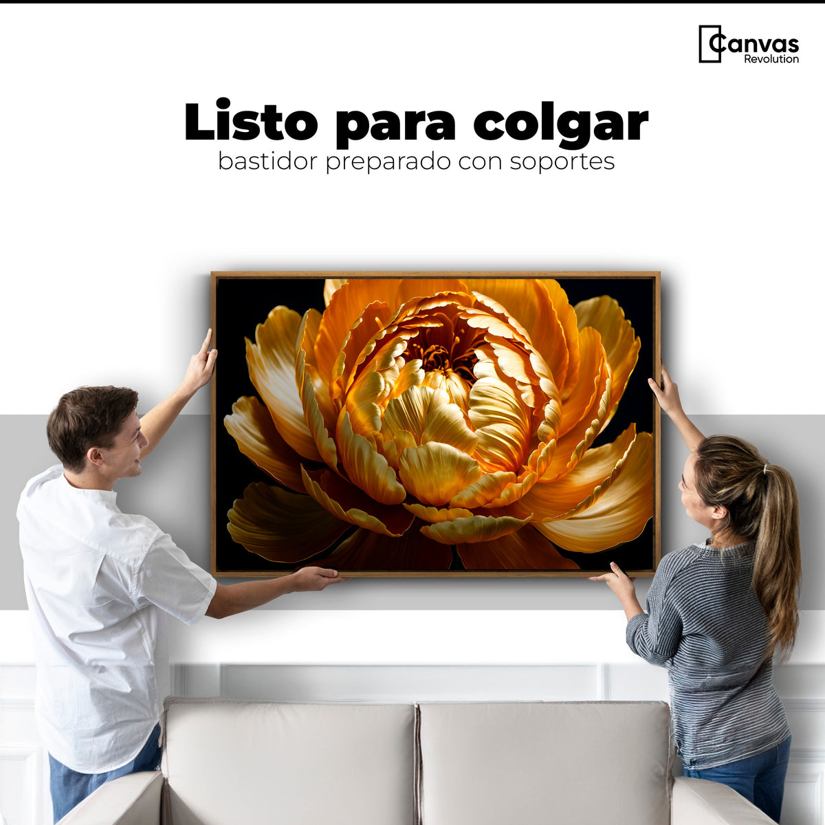 Cuadros Decorativos Canvas Revolution | Peonia Dorada Flor | Colgar