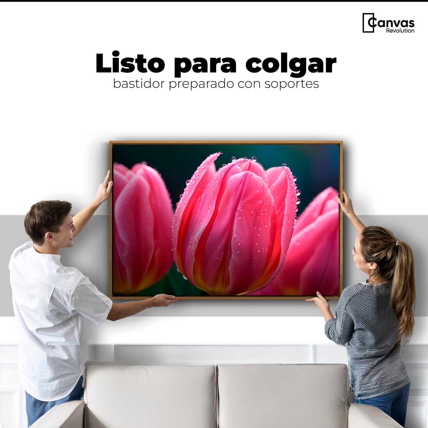 Cuadros Decorativos Canvas Revolution | Tulipanes Rosa Vivo | Colgar