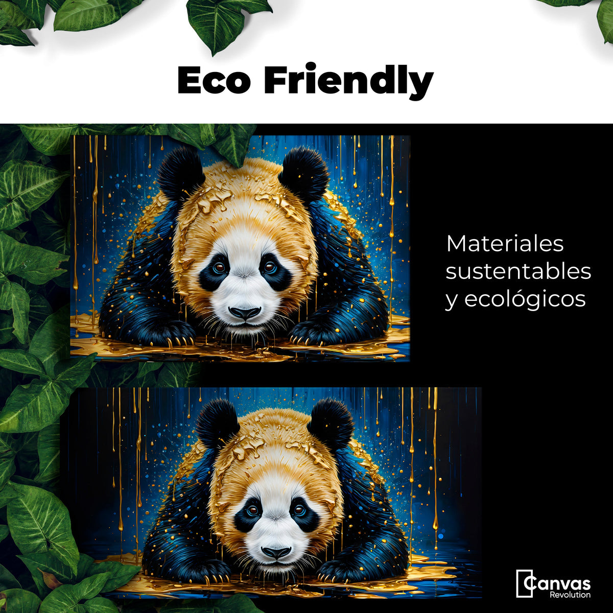 Cuadros Decorativos Canvas Revolution | Abrazo Panda Dorado | EcoFriendly