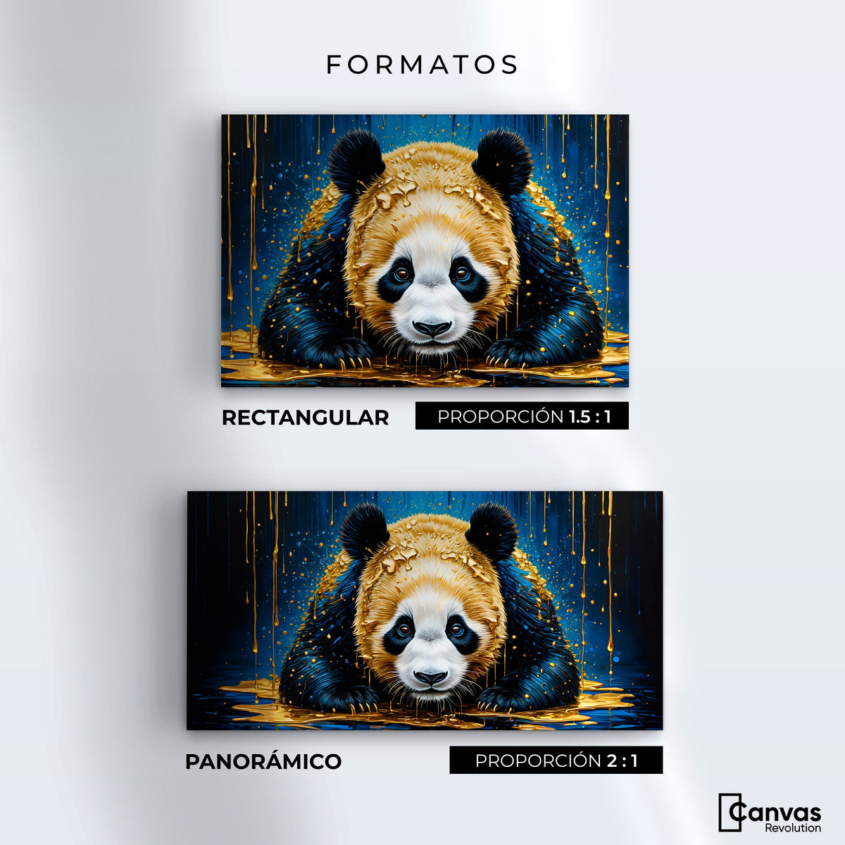 Cuadros Decorativos Canvas Revolution | Abrazo Panda Dorado | Formatos