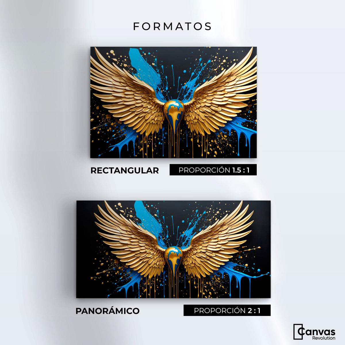 Cuadros Decorativos Canvas Revolution | Alas Angel Dorado | Formatos