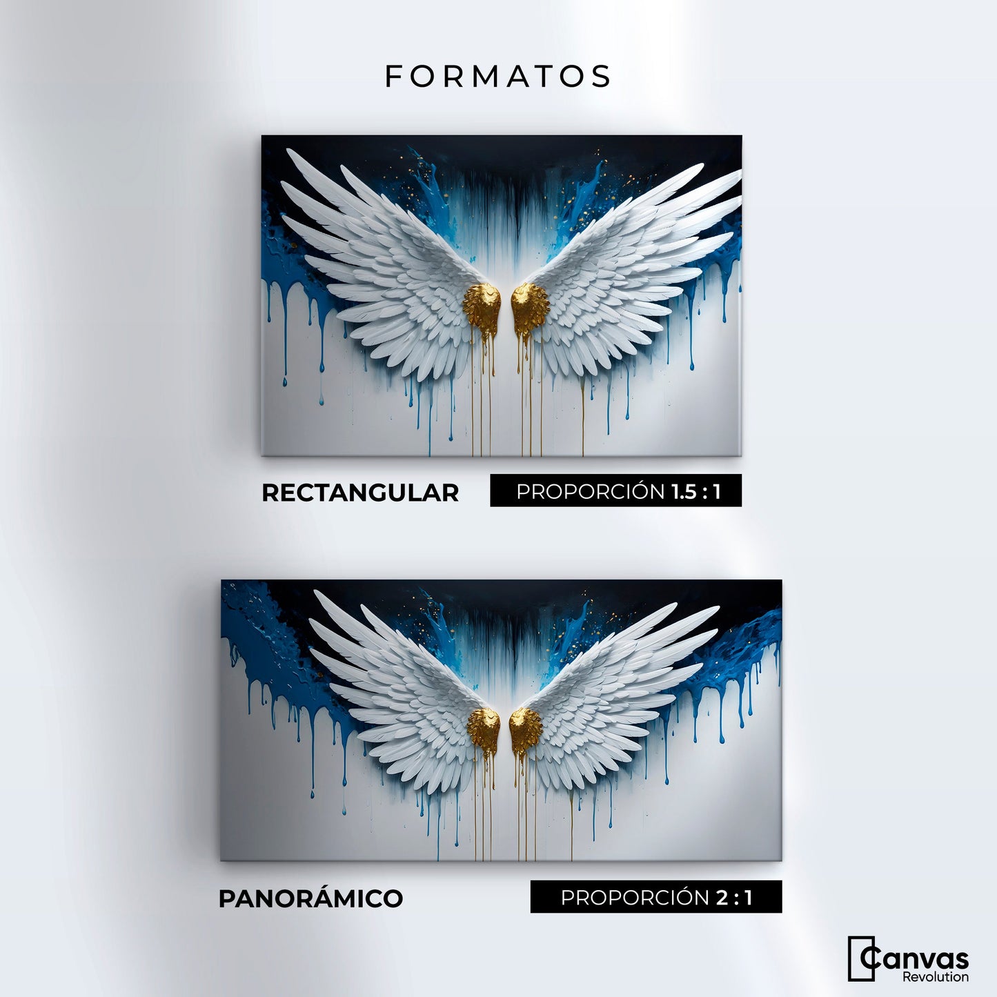 Cuadros Decorativos Canvas Revolution | Alas Corazon Dorado | Formatos