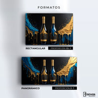 Cuadros Decorativos Canvas Revolution | Botella Azul Dorado | Formatos