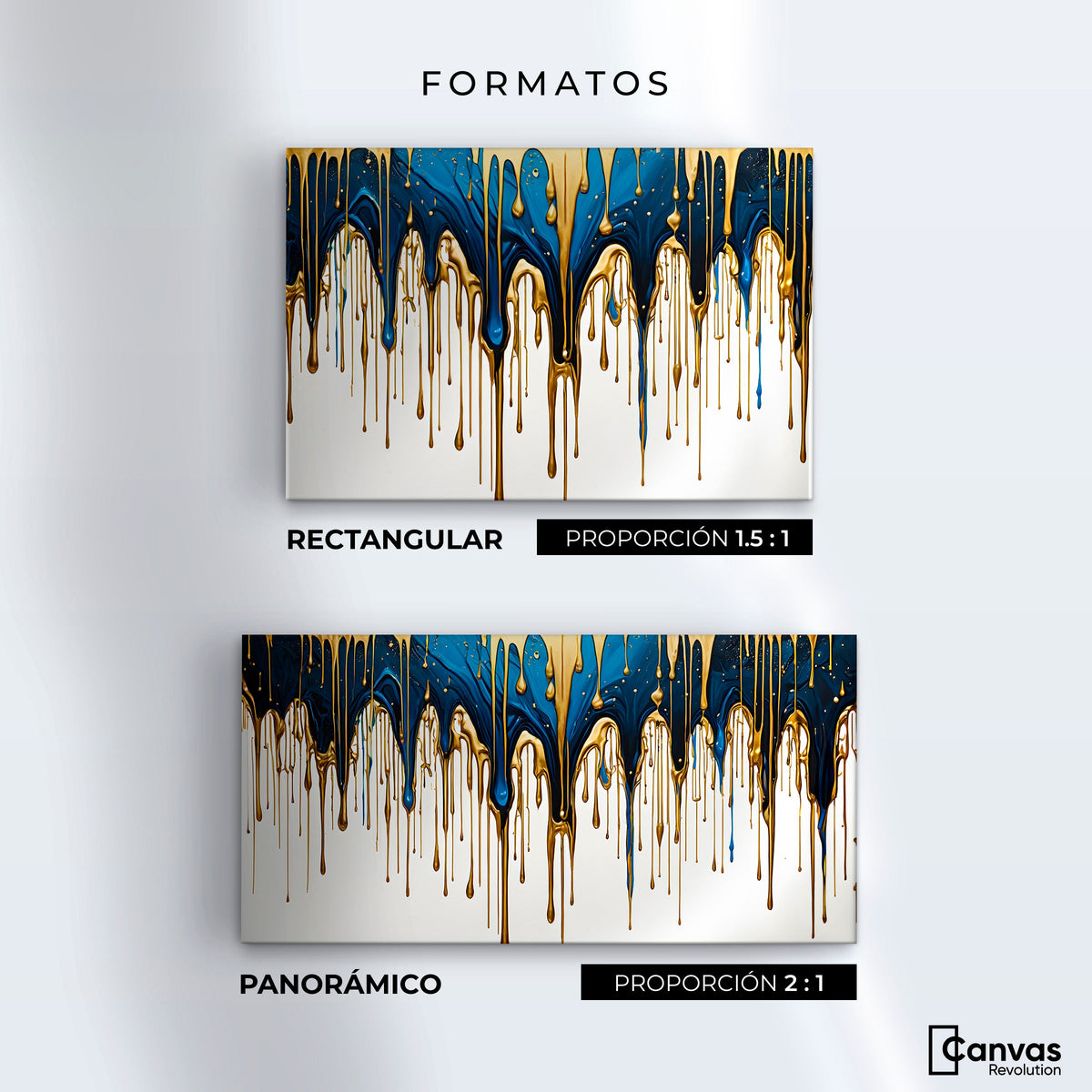 Cuadros Decorativos Canvas Revolution | Cascada Azul Dorado | Formatos