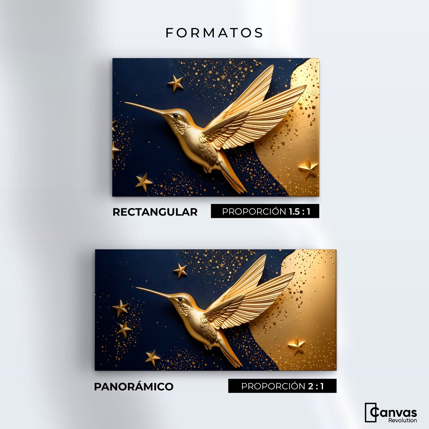 Cuadros Decorativos Canvas Revolution | Colibri Sol Dorado | Formatos