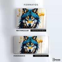 Cuadros Decorativos Canvas Revolution | Lobo Azul Dorado | Formatos