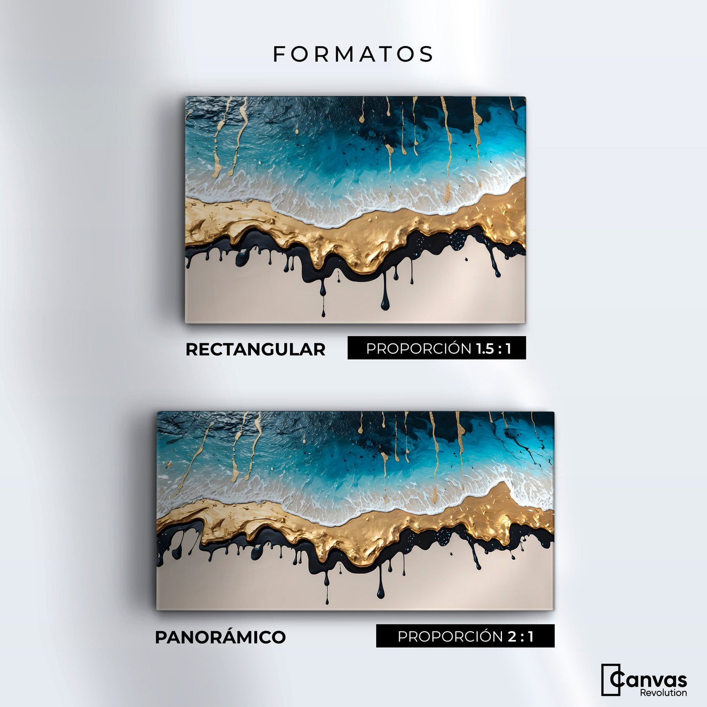 Cuadros Decorativos Canvas Revolution | Olas Azul Doradas | Formatos