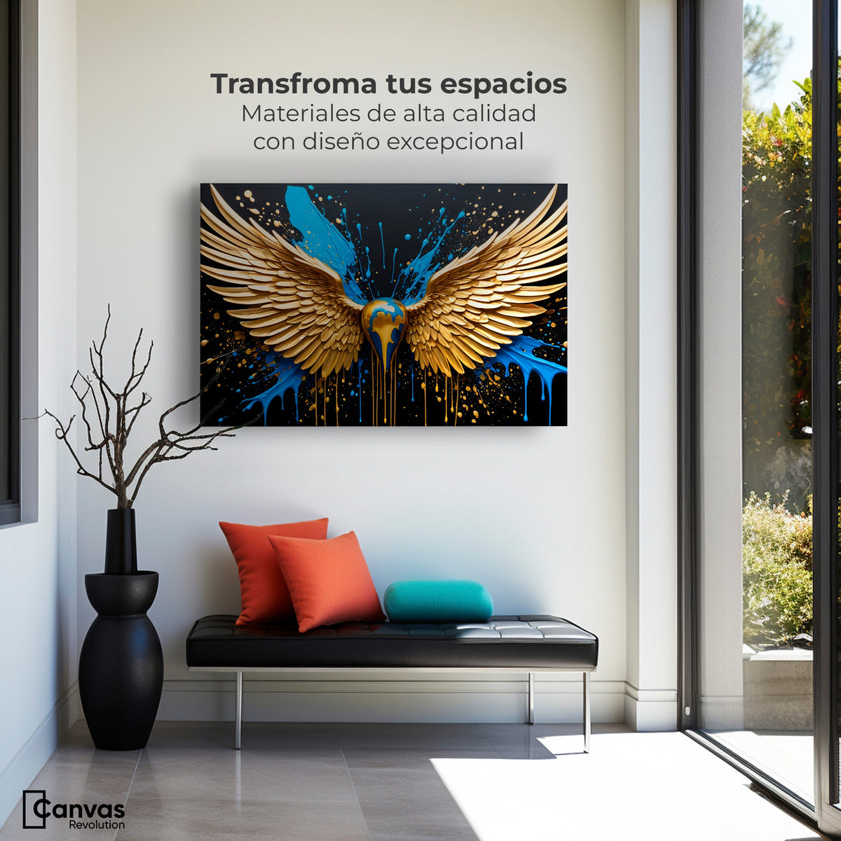 Cuadros Decorativos Canvas Revolution | Alas Angel Dorado | Montaje1