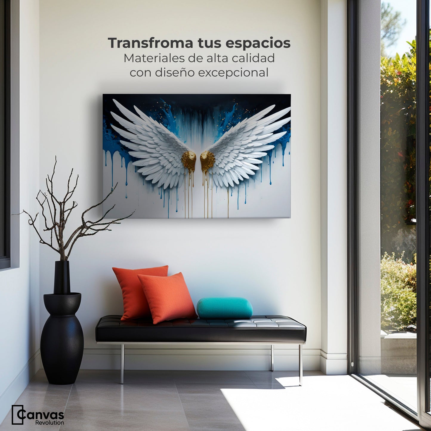 Cuadros Decorativos Canvas Revolution | Alas Corazon Dorado | Montaje1