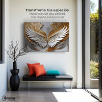 Cuadros Decorativos Canvas Revolution | Alas Plumas Doradas | Montaje1