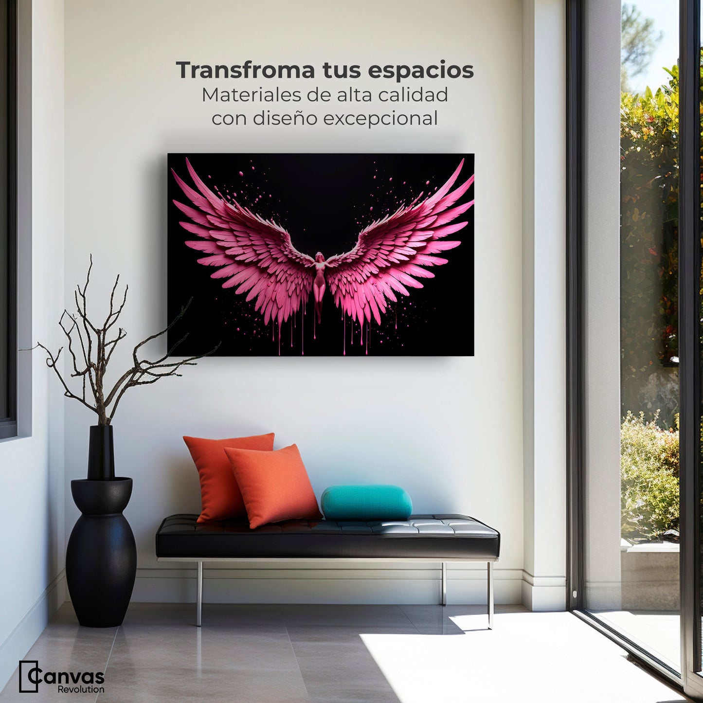 Cuadros Decorativos Canvas Revolution | Alas Rosadas Angel | Montaje1
