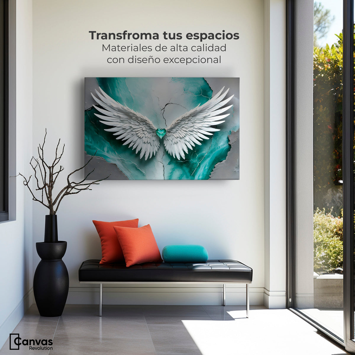 Cuadros Decorativos Canvas Revolution | Alas Vida Esmeralda | Montaje1