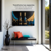 Cuadros Decorativos Canvas Revolution | Botella Azul Dorado | Montaje1