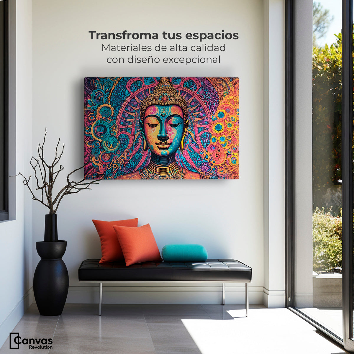 Cuadros Decorativos Canvas Revolution | Buda Mandala Neon | Montaje1