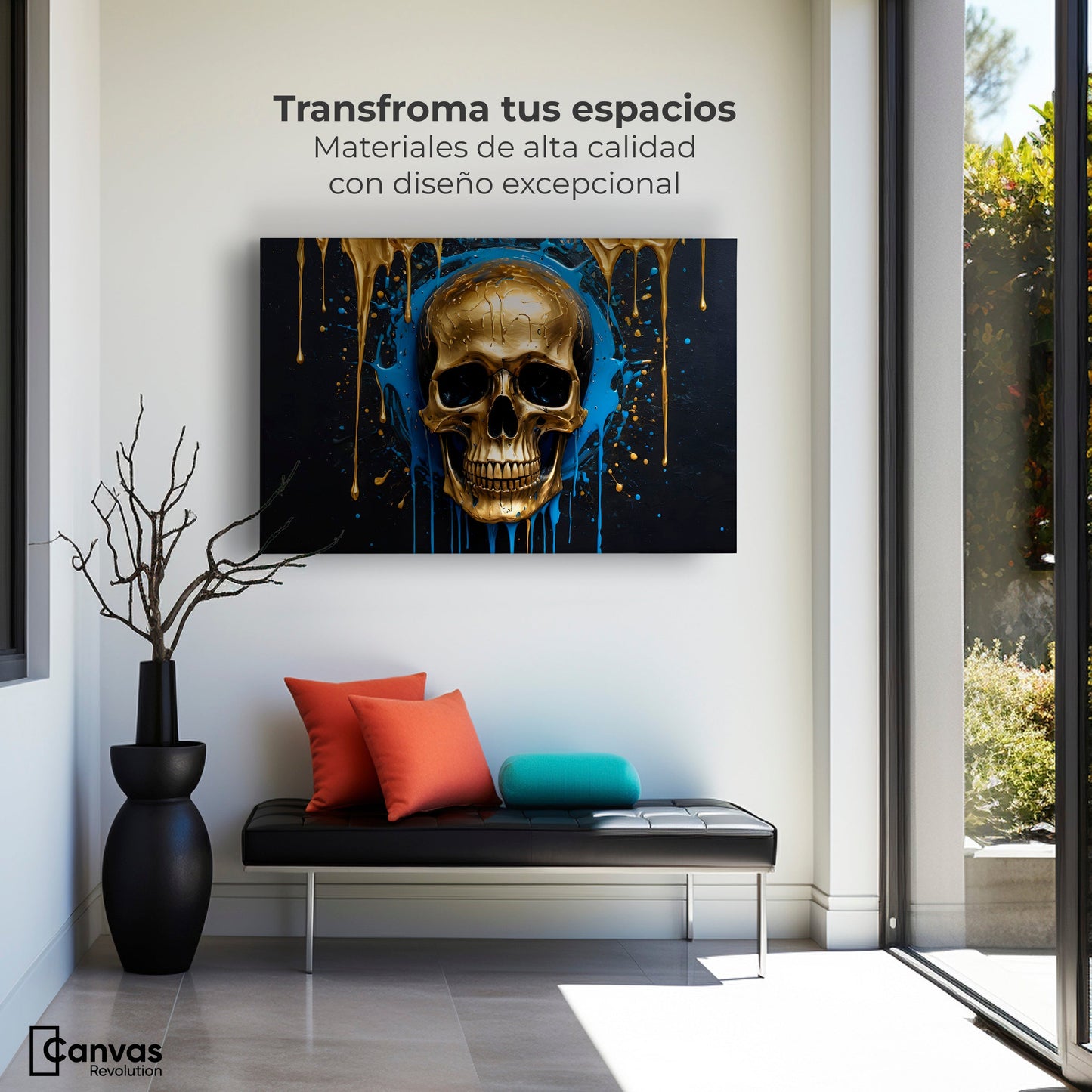 Cuadros Decorativos Canvas Revolution | Calvera Azul Dorado | Montaje1