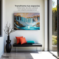 Cuadros Decorativos Canvas Revolution | Cascada Dorada Sol | Montaje1