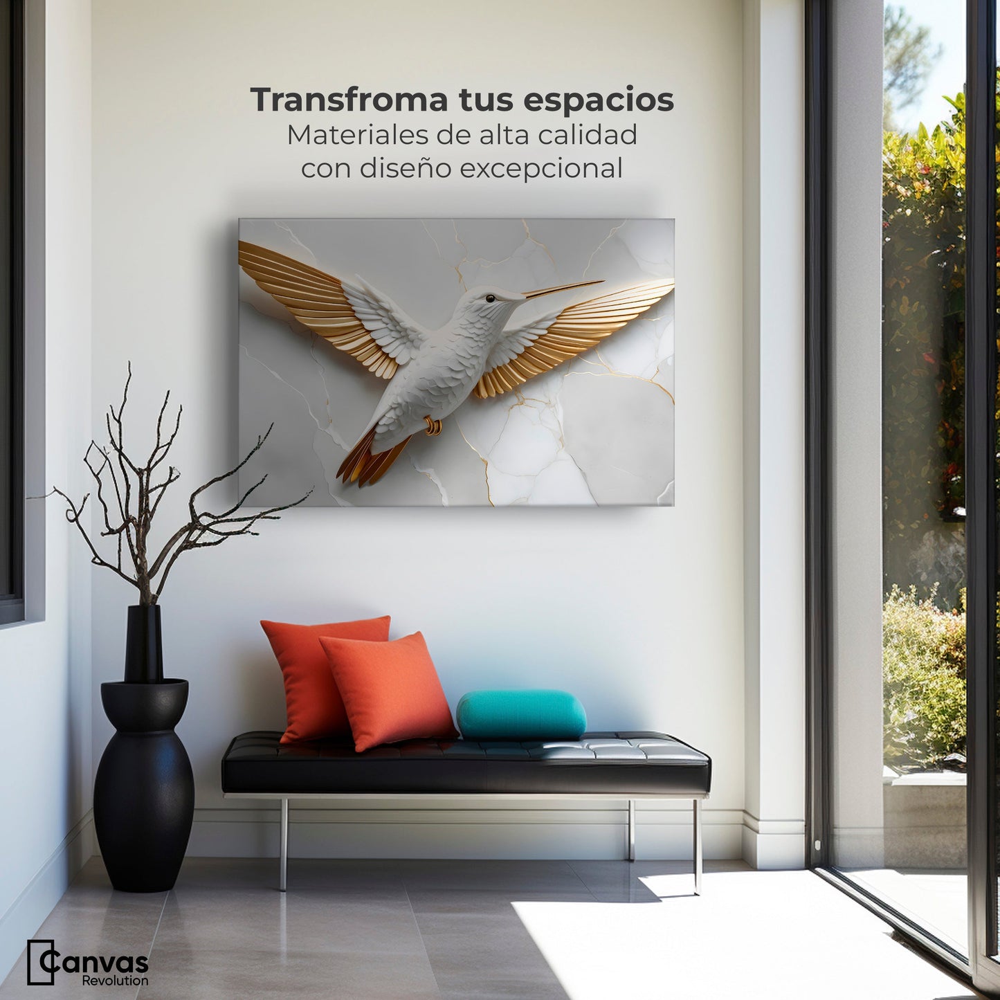 Cuadros Decorativos Canvas Revolution | Colibri Ala Dorada | Montaje1