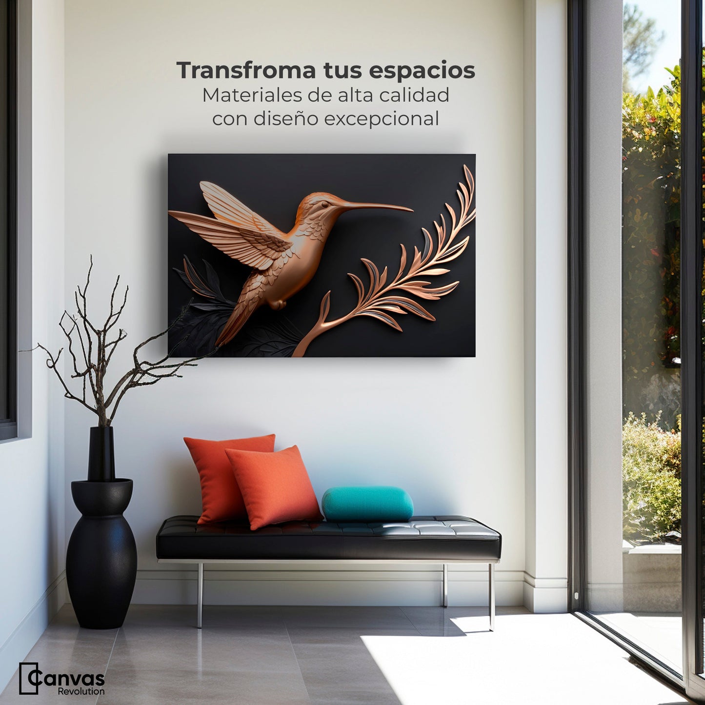 Cuadros Decorativos Canvas Revolution | Colibri Dorado | Montaje1