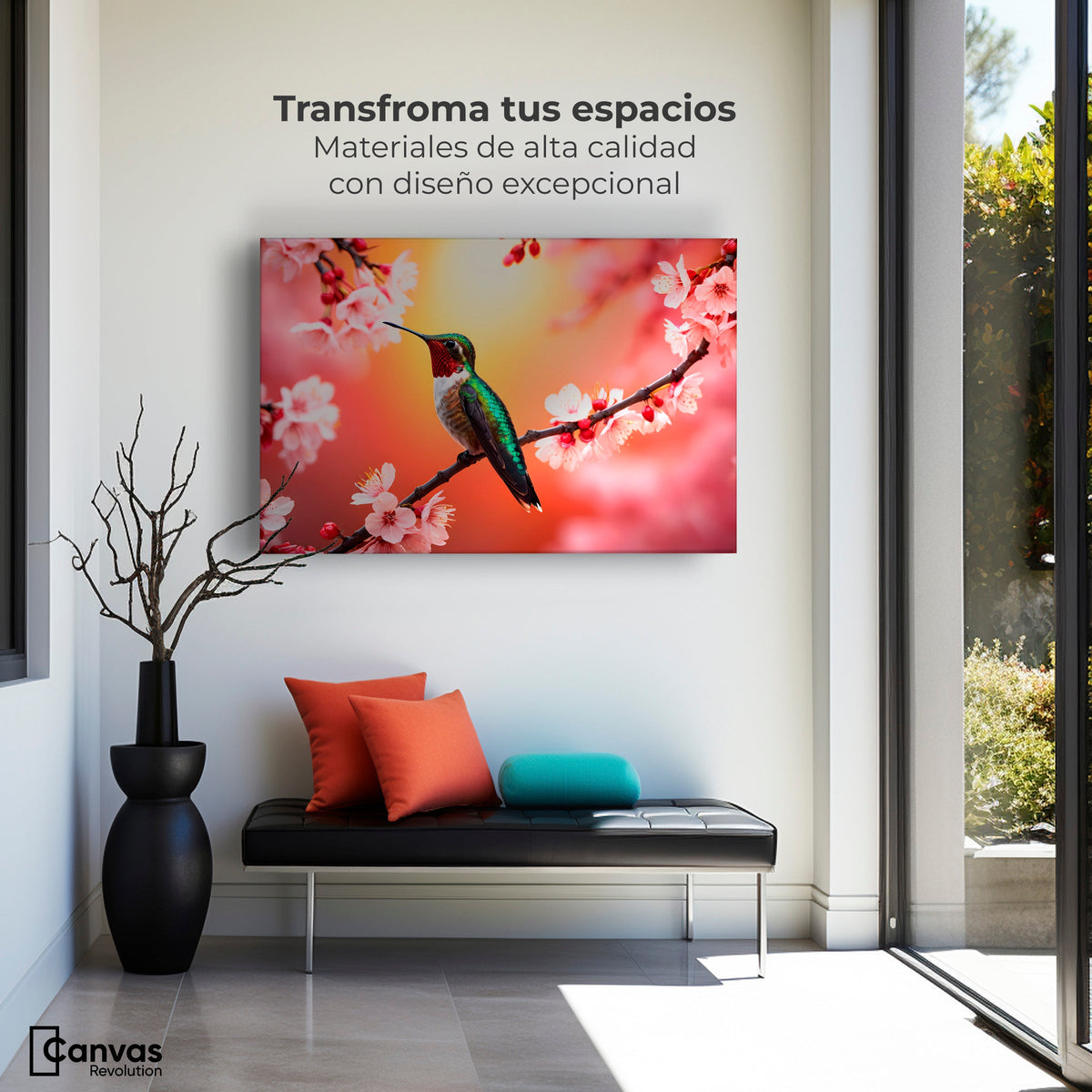 Cuadros Decorativos Canvas Revolution | Colibri En Cerezo | Montaje1