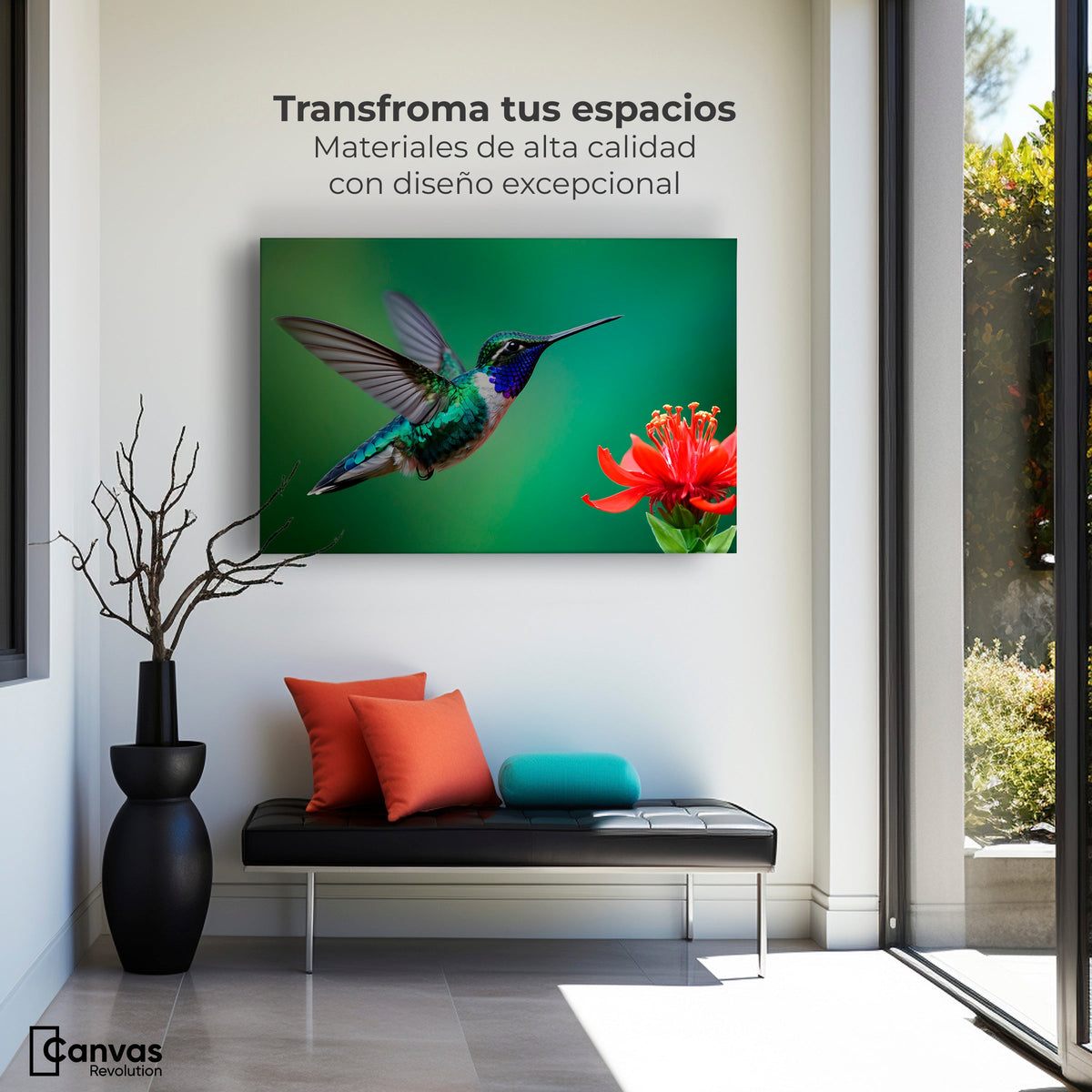 Cuadros Decorativos Canvas Revolution | Colibri En Rocio | Montaje1