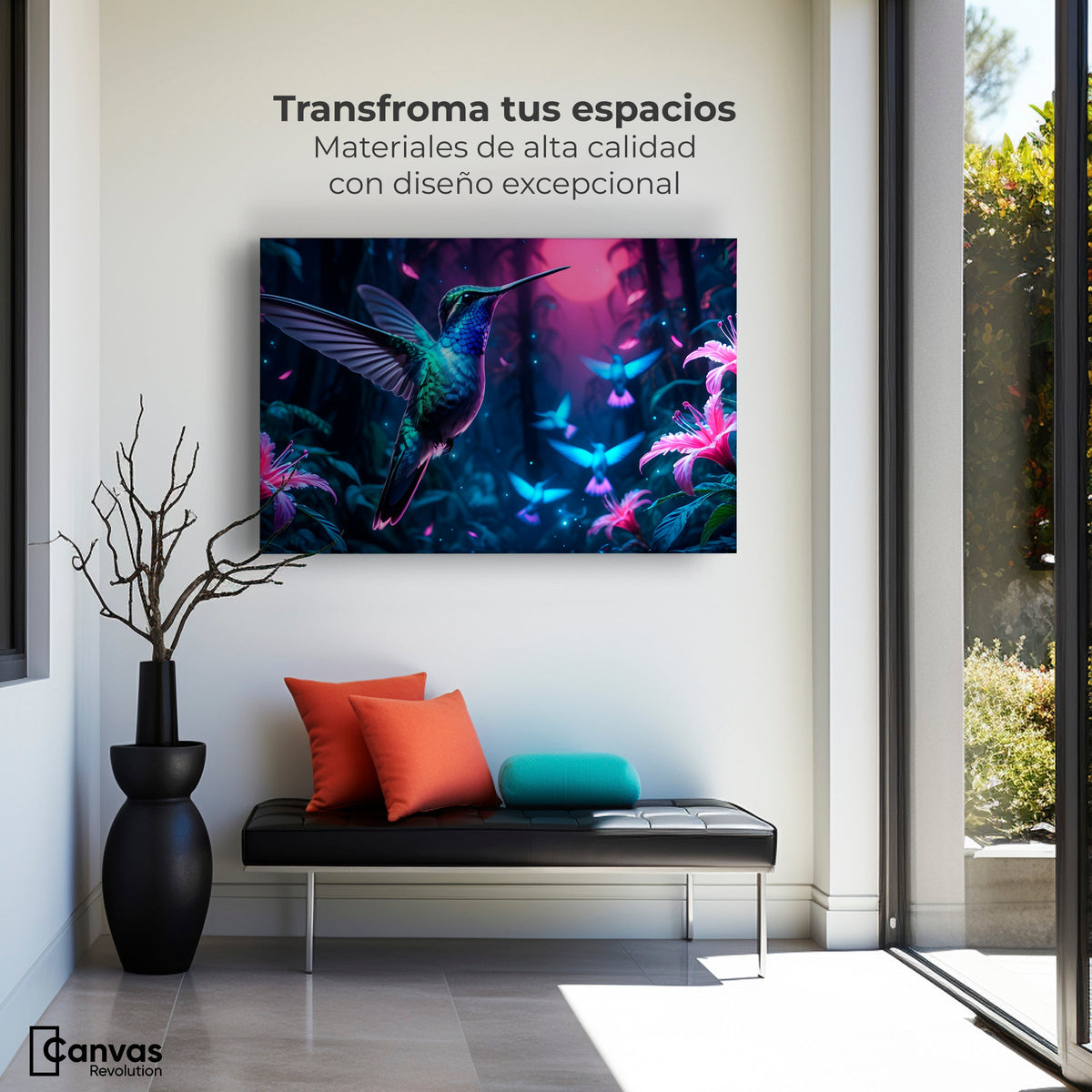 Cuadros Decorativos Canvas Revolution | Colibri Fluoresente | Montaje1