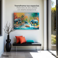 Cuadros Decorativos Canvas Revolution | Cruce Elefantes | Montaje1